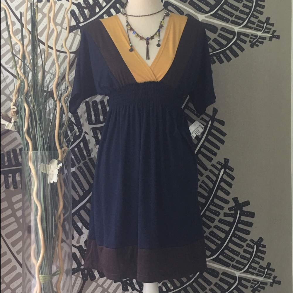 COPY - Bailey Blue Color block dress navy/brown/mustard
